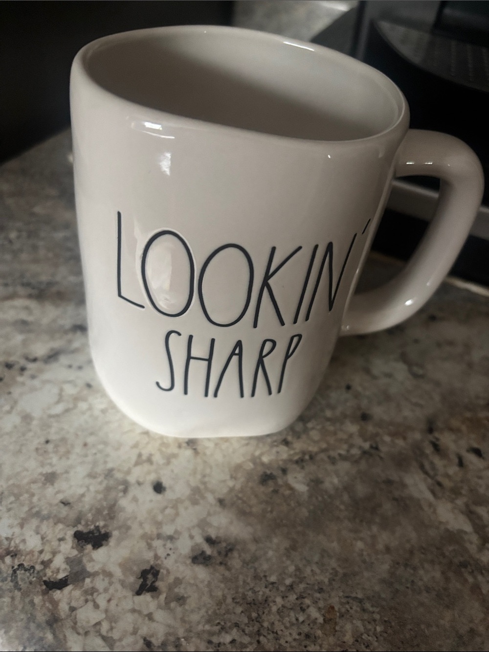 Rae Dunn White 'Lookin' Sharp' Ceramic Mug with Black Script